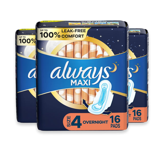 always maxi overnight unscented pads with wings