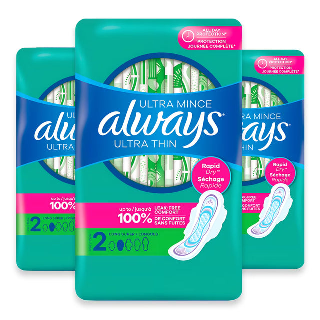 always ultra thin pads size 2 long super with wings