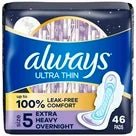 Always Ultra Thin Overnight Pads with Wings, Size 5, Extra Heavy Overnight Absorbency, 46 CT